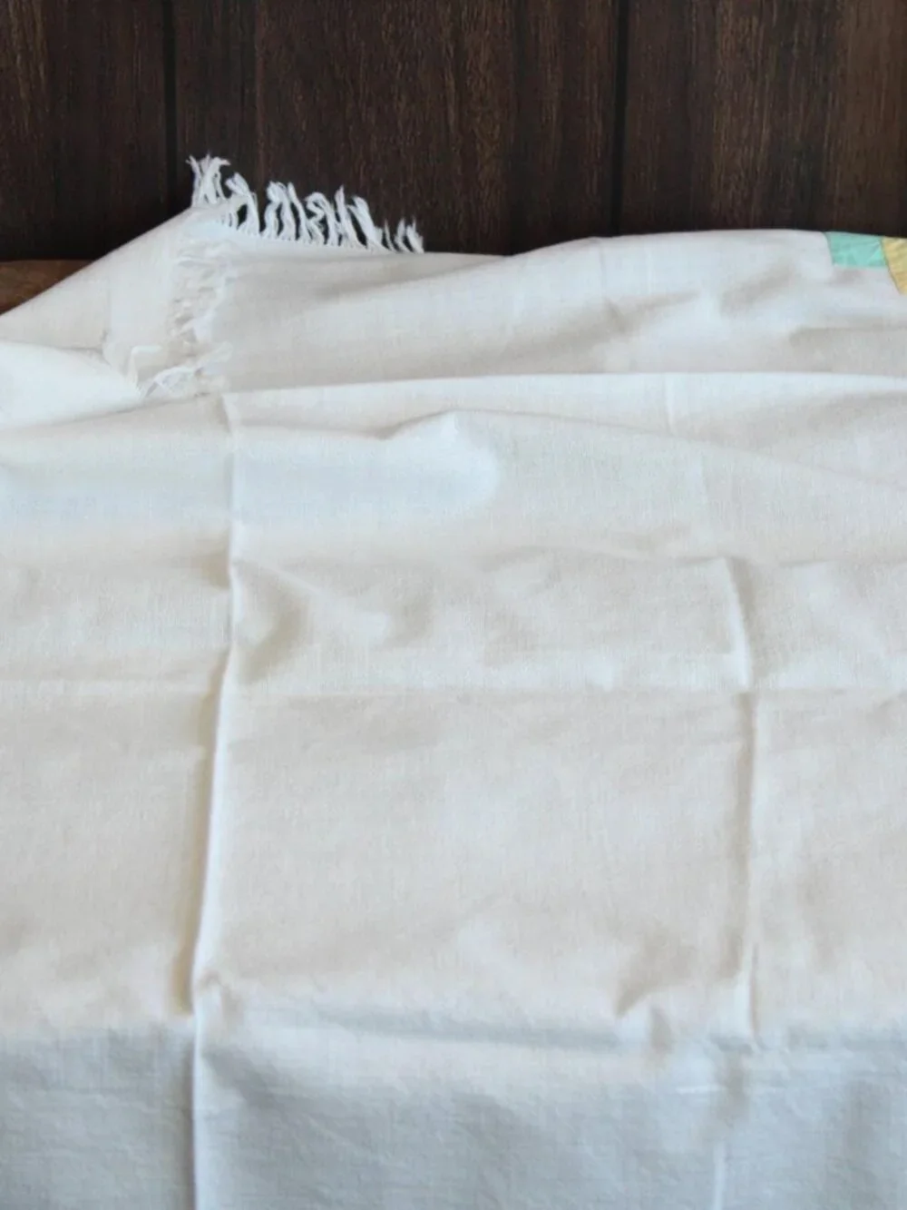 Vintage 1960s Tablecloth, 36 Inch Feedsack With Fringe and Cutwork, Cottage Core